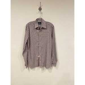 Hackett London Shirt Mens Medium Red Blue White Plaid Tailored Fit Cotton Casual